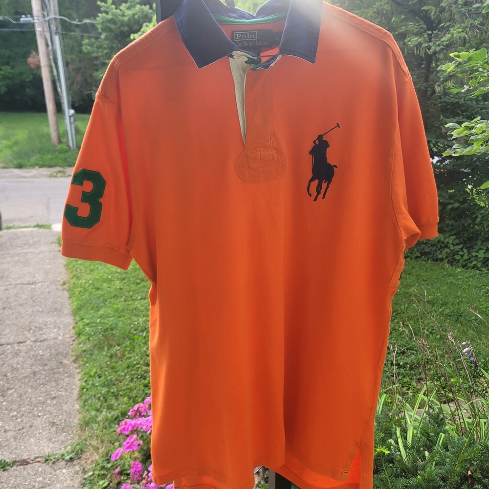 Men's Polo Ralph Lauren Short Sleeve Orange With Blue Big Pony Size L